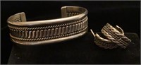 Sterling cuff bracelet and silver earrings