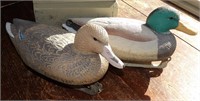 Pair of Vintage Mallard Drake & Hen Decoy Ducks
