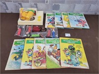 Sesame street library books and vintage kitchen