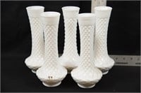 QUILTED PATTERN MILK GLASS VASES