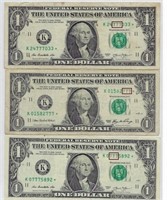 US $1 FRN STAR,Fancy SN Trio LUCKY 777 x3 VF.UF4