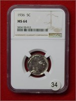 1936 Buffalo Nickel NGC MS64