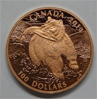 2014 Canada $100 Silver Comm Grizzly Bear Colorize