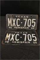 1968 Matching Set Of Texas License Plates