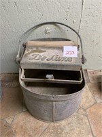 Vintage galvanized metal mop bucket with wood