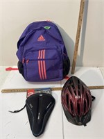 Adidas back pack/ new bicycle seat & helmet