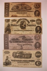 4pcs Antique 1862-1863 Confederate Notes
