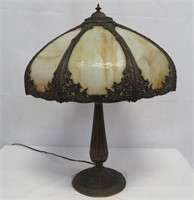 Antique Eight Panel Caramel Slag Glass Lamp