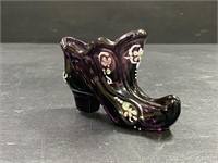 Vintage Fenton Purple Glass Hand Painted Shoe