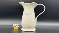 French white ceramic pitcher 9" tall