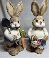 Lot of 2 Straw Natural Fiber Easter Rabbits 16"