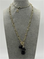 Vintage Sequin Gold Tone & Black Crystal Necklace