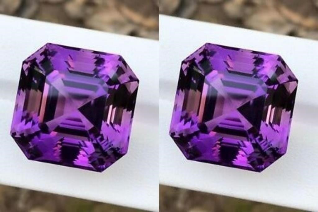 Natural Asscher Amethyst Pair 20.00 MM - FL/VVS