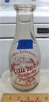 Maurer's Dairy milk bottle, Vermilion, Ohio