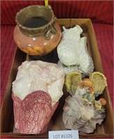 4 RESIN & CERAMIC ANGEL PLANTERS AND FIGURES