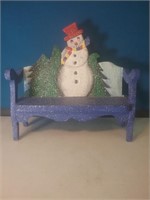 Snowman theme blue wooden bench 6 in