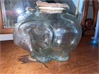 Vintage Large Elephant Green Glass Cookie Jar