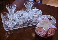 Six piece cut crystal dressing table set