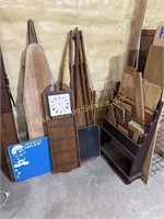 (2) old ironing boards, (2) small chalk boards