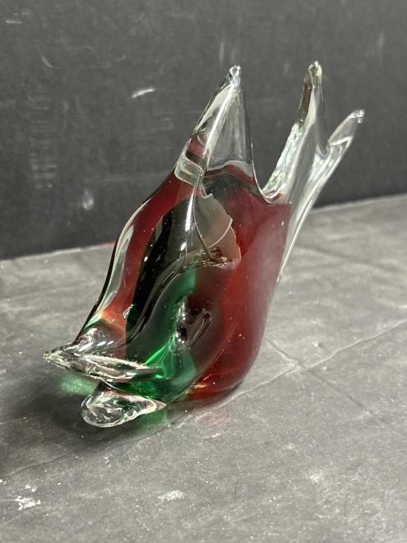 Vintage Murano Sommerso Red and Green Glass Fish
