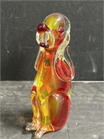 Vintage Murano Sommerso Red and Amber Glass Dog