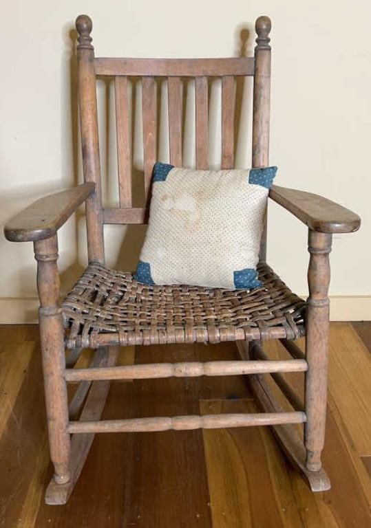 Antique Children’s Solid Wood Rocking Chair W/