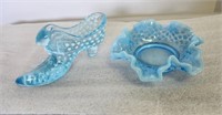 Blue Opalescent Shoe & small dish