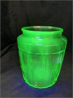 LARGE URANIUM GLASS JAR - NO LID - 7 X 8 “