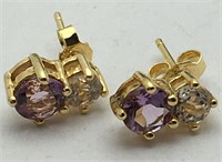 Sterling Silver Clear & Purple Stone Earringss