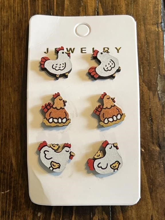 3 Pairs Chicken Earrings