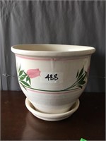 Large Ceramic Flower Patterned Pot w/ Base Holder