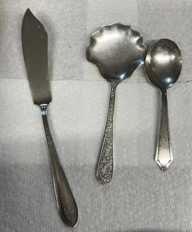 Sterling silver knife spoon and stiff sterling
