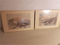 2 old prints framed in No glame glass