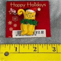 Happy Holidays Christmas Cat Pin