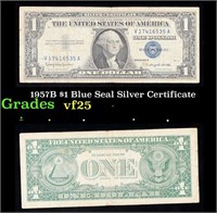 1957B $1 Blue Seal Silver Certificate Grades vf+