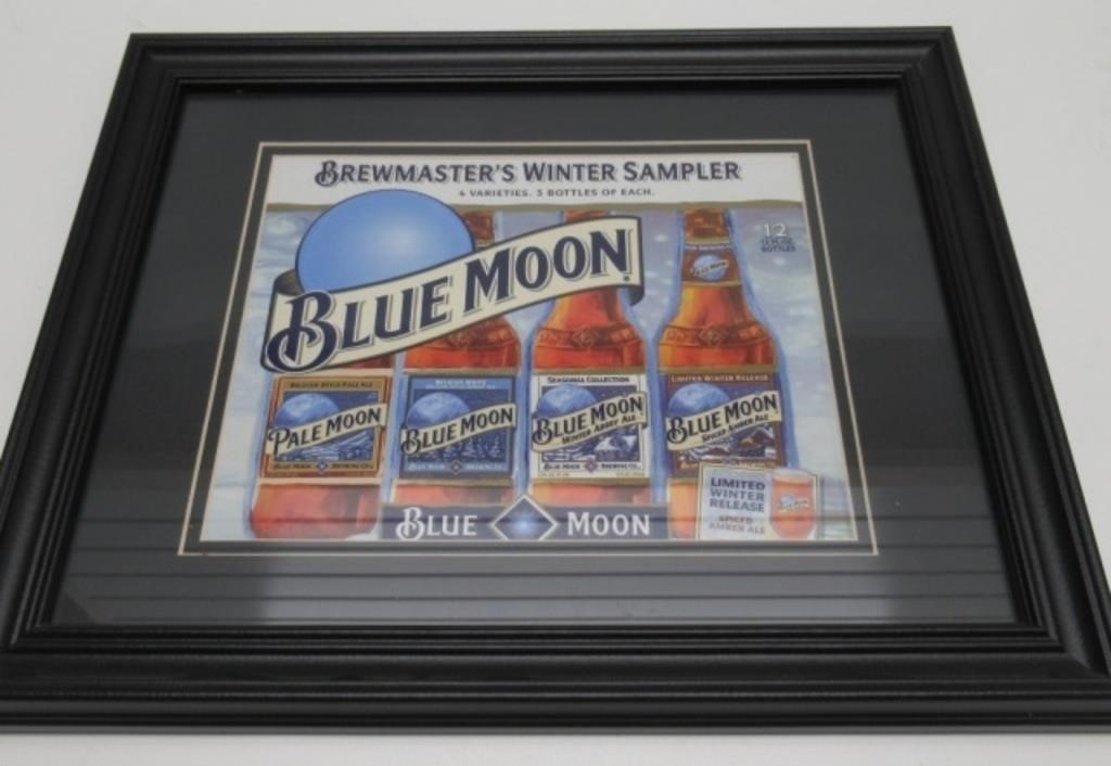 13-1/2" BY 16" FRAMED BLUE MOON AD.
