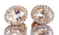 14kt Rose Gold Oval Morganite & Diamond Earrings