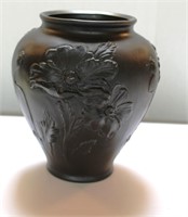 Tiffin Glass Vase. Black Satin Over Amethyst Glass