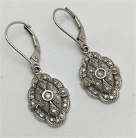 Mexico 14k White Gold & Diamond Earrings