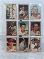 Binder Pages With (29) 1962 Topps Baseball Cards