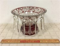 RUBY & CUT GLASS CENTER VASE WITH CRYSTAL PRISMS