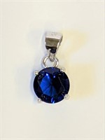 .925 Silver Blue Sapphire Solitaire Pendant  R