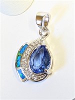 .925 Silver Drop Tanzanite, Opal Pendant   S