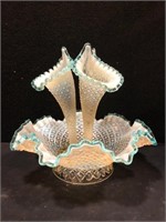 Fenton Diamond Lace Aqua Crest Opalescent Epergne