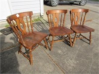 3 OAK DINING TABLE CHAIRS -ONE BROKE