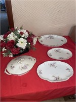 Artificial flowers, and vintage dishes, some