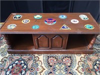 US Navy Wooden Table with Engraved Badges