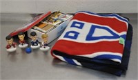 Hockey cards, figures & throw blanket