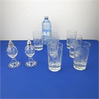 7 Cornflower Juice Glasses, Salt & Pepper Shakers