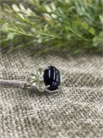 Black Onyx Stone w Peridot Gemstone Sterling Ring